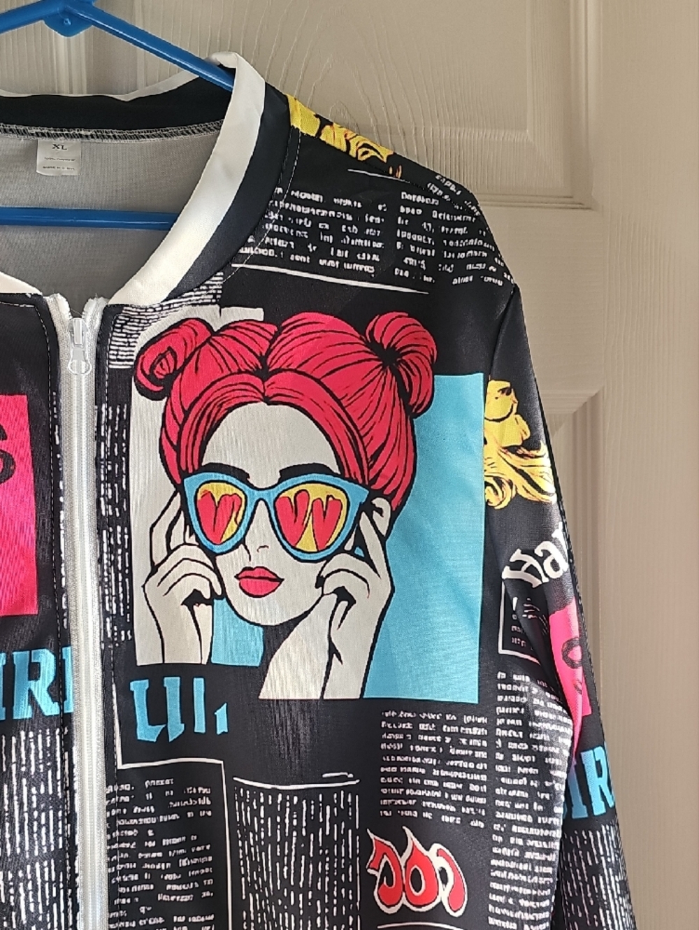 New XL Women's Pop Art Graphic Vibrant Streetwear Bomber Jacket - Picture 5 of 16